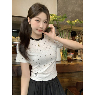 Poka dot graphic slim top