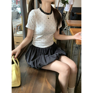 Poka dot graphic slim top