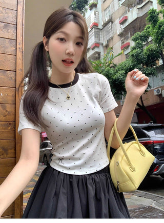 Poka dot graphic slim top