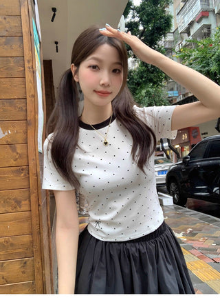 Poka dot graphic slim top
