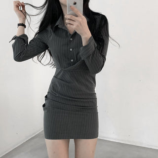Striped pinch shirt bodycon dress