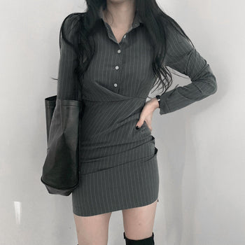 Striped pinch shirt bodycon dress