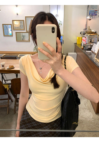 Sway collar slim fit short-sleeved T-shirt