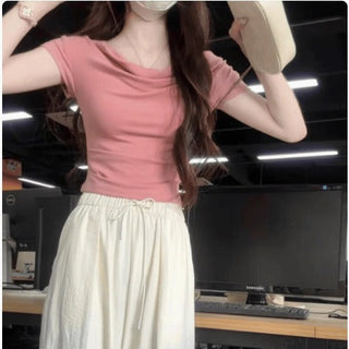 Sway collar slim fit short-sleeved T-shirt