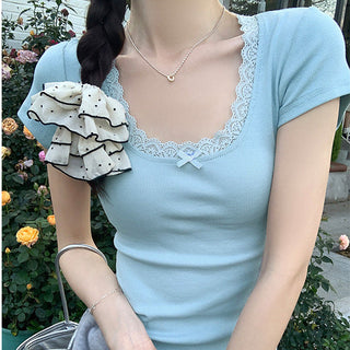 French lace edge bow top