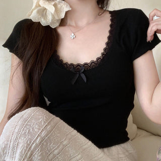 French lace edge bow top