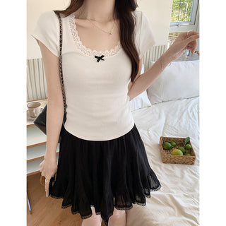French lace edge bow top