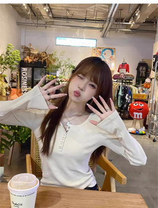Korean slim -fit long-sleeved top