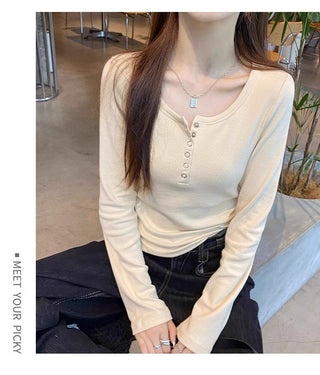 Korean slim -fit long-sleeved top