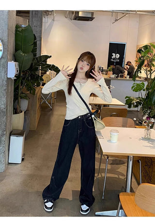 Korean slim -fit long-sleeved top