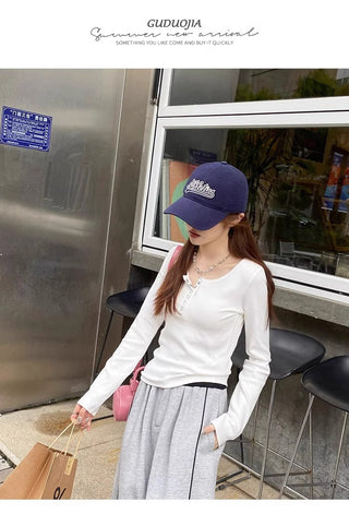 Korean slim -fit long-sleeved top
