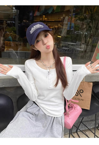 Korean slim -fit long-sleeved top