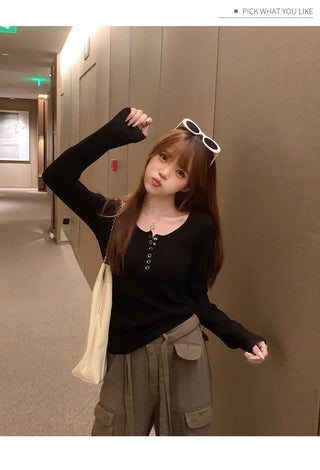 Korean slim -fit long-sleeved top