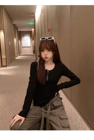 Korean slim -fit long-sleeved top