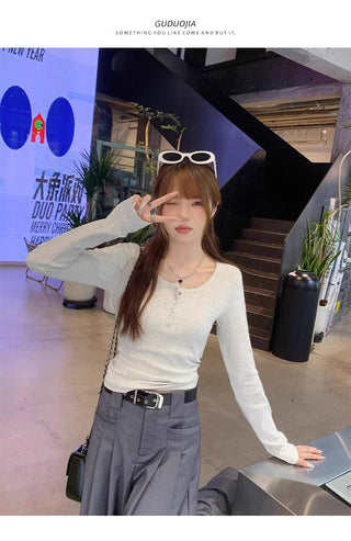 Korean slim -fit long-sleeved top