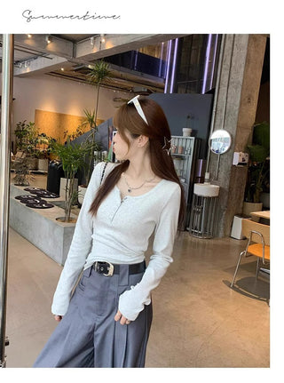 Korean slim -fit long-sleeved top