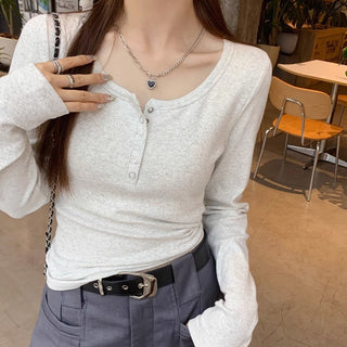 Korean slim -fit long-sleeved top
