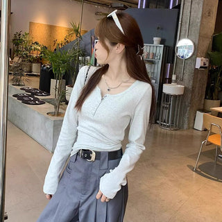 Korean slim -fit long-sleeved top
