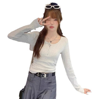 Korean slim -fit long-sleeved top