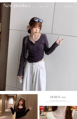 Korean slim -fit long-sleeved top