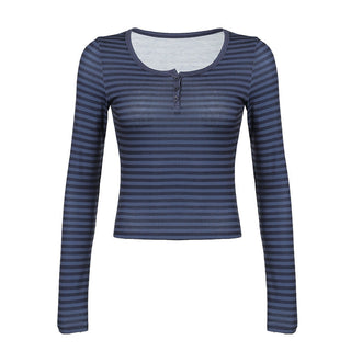 Solid color Strip long-sleeved Tee