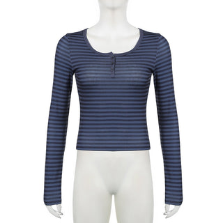 Solid color Strip long-sleeved Tee