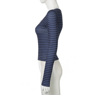 Solid color Strip long-sleeved Tee
