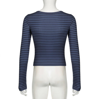 Solid color Strip long-sleeved Tee
