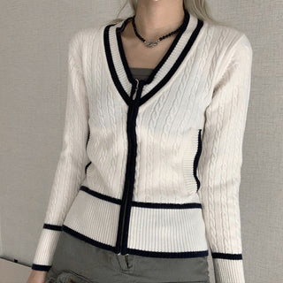Knitted V -neck woolen slimm cardigan