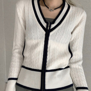 Knitted V -neck woolen slimm cardigan