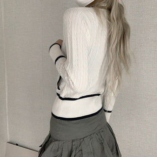 Knitted V -neck woolen slimm cardigan