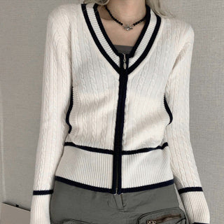 Knitted V -neck woolen slimm cardigan