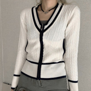Knitted V -neck woolen slimm cardigan