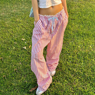 Striped lace design loose trousers