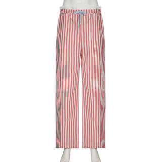 Striped lace design loose trousers