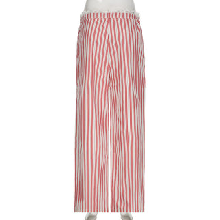 Striped lace design loose trousers
