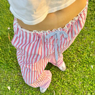 Striped lace design loose trousers