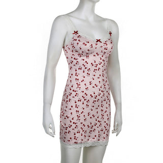 Cherry graphic slim lace stitching dress