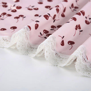 Cherry graphic slim lace stitching dress