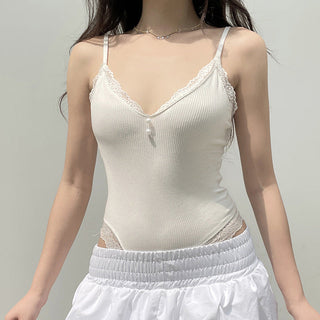V -neck shows a thin suspender vest