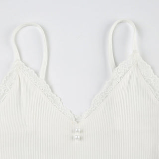 V -neck shows a thin suspender vest