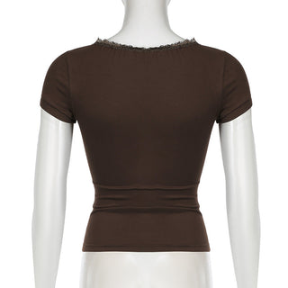 Lace edge V -neck slim top