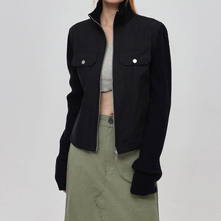 Solid color worker double zipper jacket