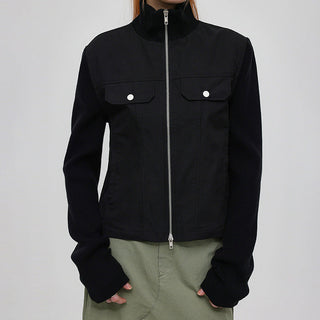Solid color worker double zipper jacket