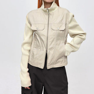Solid color worker double zipper jacket