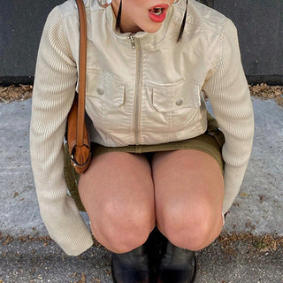 Solid color worker double zipper jacket