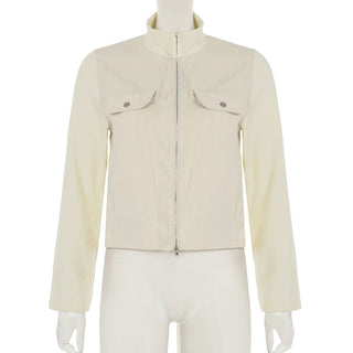 Solid color worker double zipper jacket