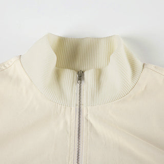 Solid color worker double zipper jacket