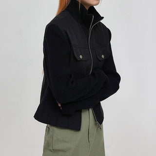 Solid color worker double zipper jacket
