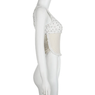 U -collar floral slim vest